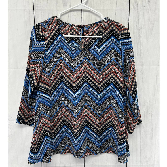 Stitch Fix Everly Chevron Floral Scoop Neck 3/4th Sleeve Top Size Small - Picture 1 of 3